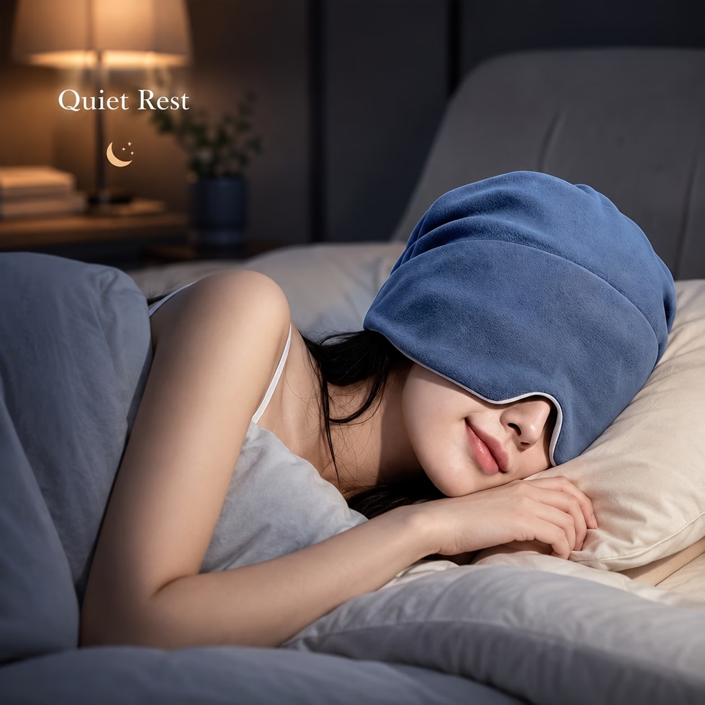 Limited Time: 30% OFF⚡ Quiet Rest Ultra-Soft Plush Sleep Cap & 360° Light Blocking Eye Mask