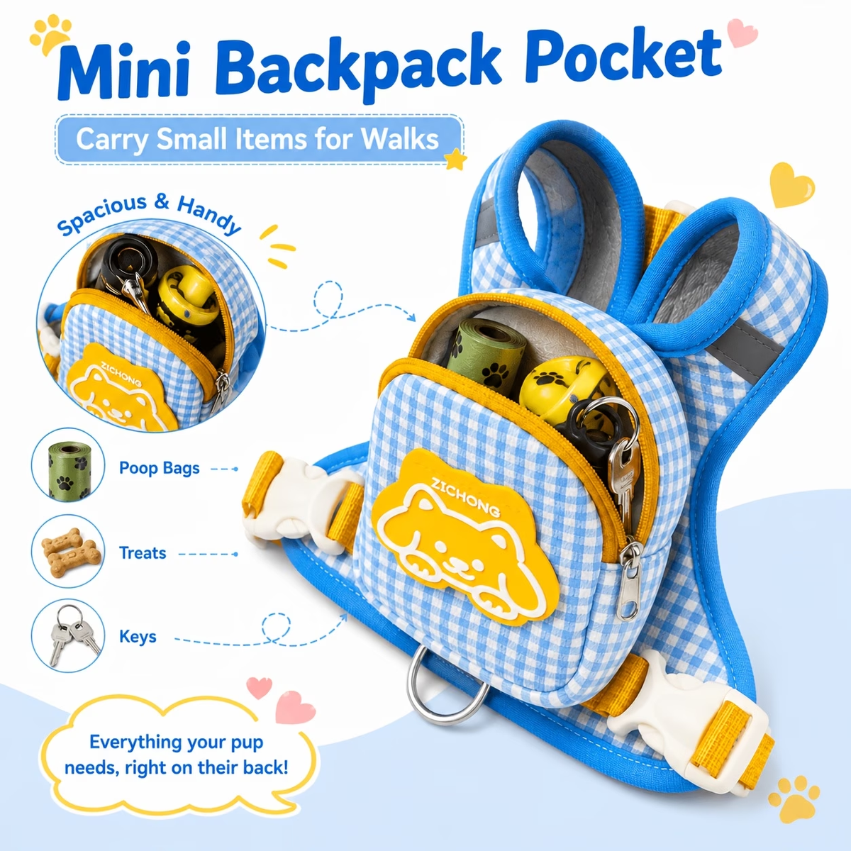 Limited Time: 30% OFF⚡ 2-in-1 Cute pet Self-Pack Harness with Mini Backpack
