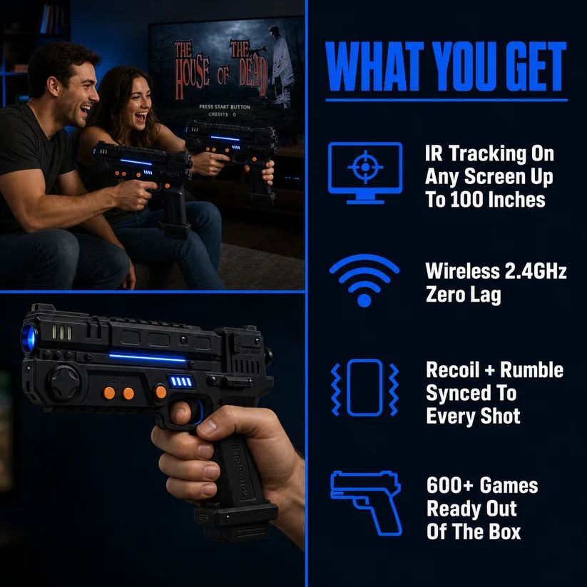 RetroZone Gaming System | 2-Player Retro Light Gun Pistol Combo