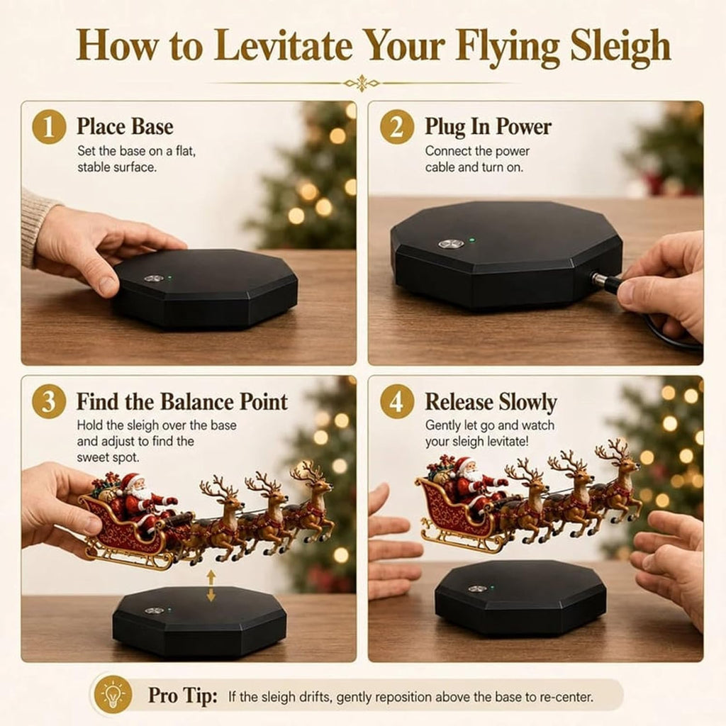 Limited Time: 30% OFF⚡ Magnetic Levitating Santa Sleigh with Reindeer Statue – Floating Christmas Tabletop Decoration & Holiday Gift